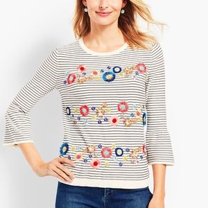Talbots Floral Row White Embellished Sweater Small